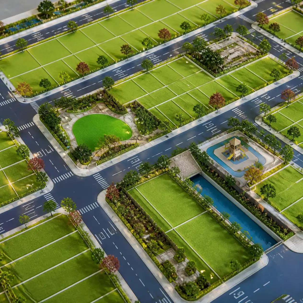 Residential layout map showing internal roads parks and organised open spaces