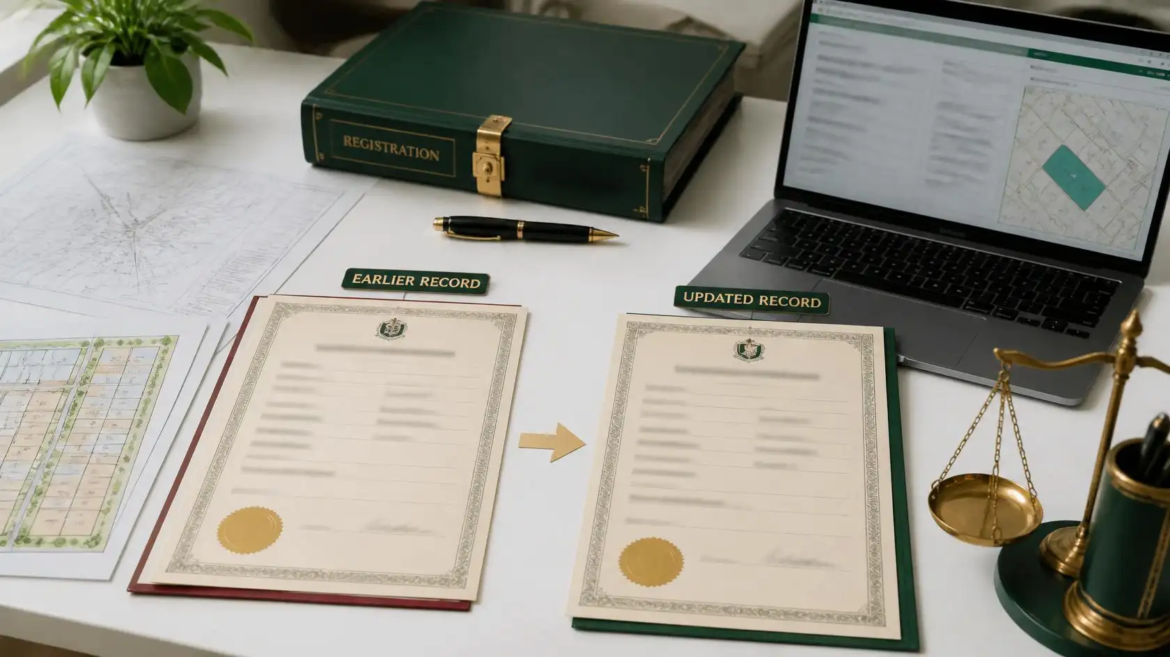 Property mutation record update concept showing land and municipal records